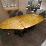 Gilded Crackle Dining Table with Fluid Black Pedestals